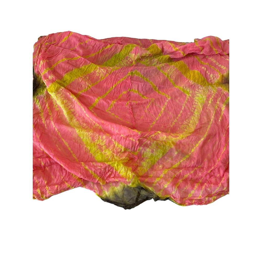 Vintage Tie Dye Gauze Cotton Saree Sari India Handmade Hand Dyed 161" X 43"